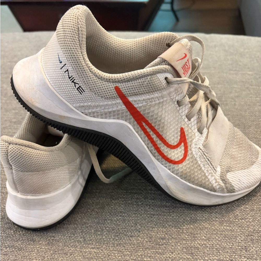 Nike Light Beige/Gray Sneakers with Orange Swoosh